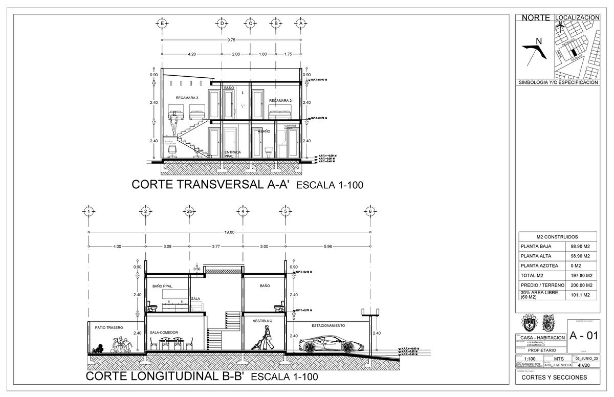 Cortes A-A' B-B' - ....... - E D C B A 0201 0403 0605 0807 09 10 1112 ...