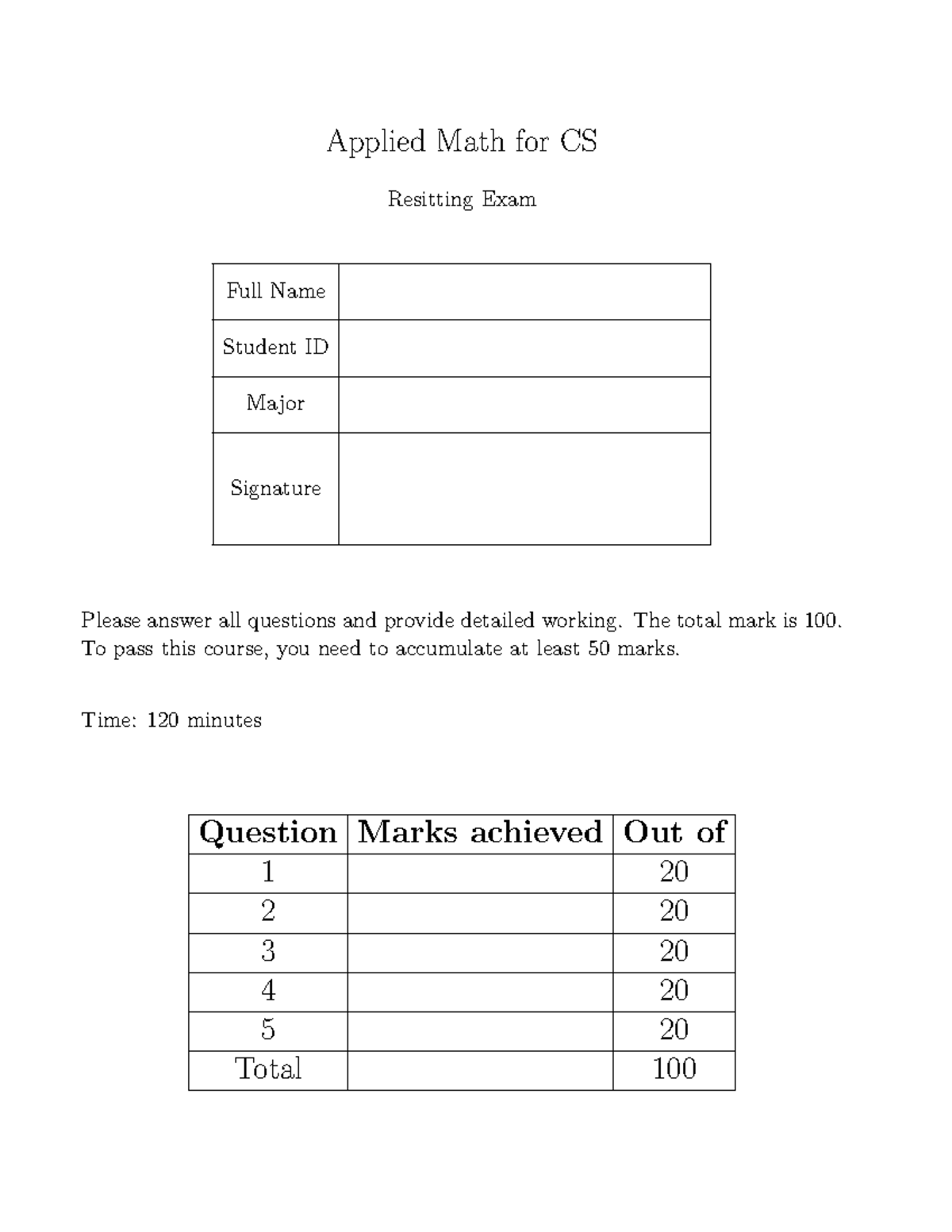 Past-exam-2 - Ưoedjn - Applied Math for CS Resitting Exam Full Name ...