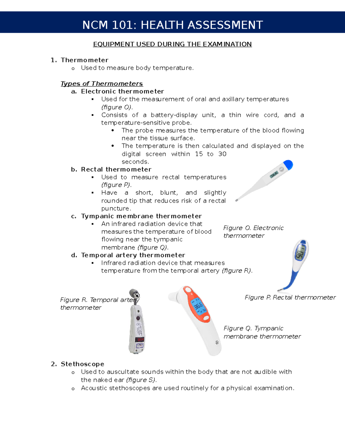 Equipment Used During Physical Assessment EQUIPMENT USED DURING THE