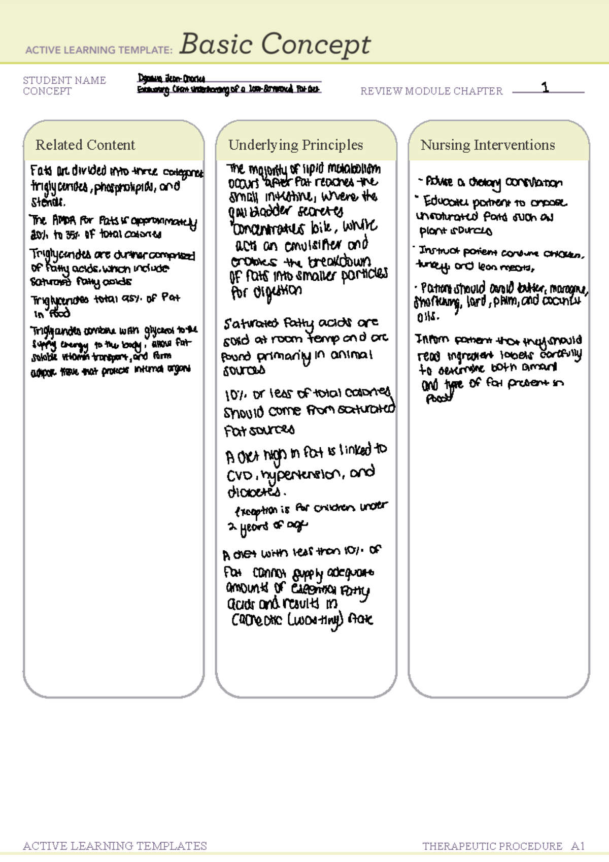 LowSaturated Fat diet STUDENT NAME CONCEPT REVIEW MODULE CHAPTER