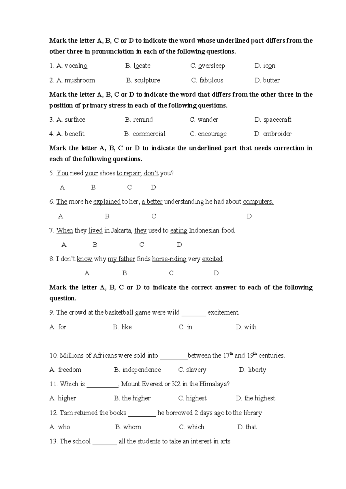  n luy n s 16 mark the letter a b c or d to indicate the word