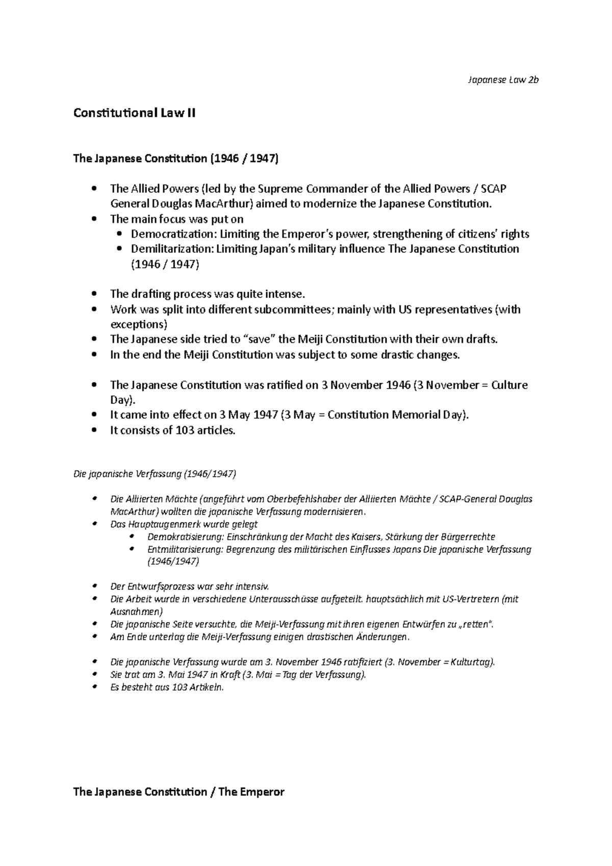 Introduction to Japanese Law lection 2b Mitschrift Japanese Law 2b