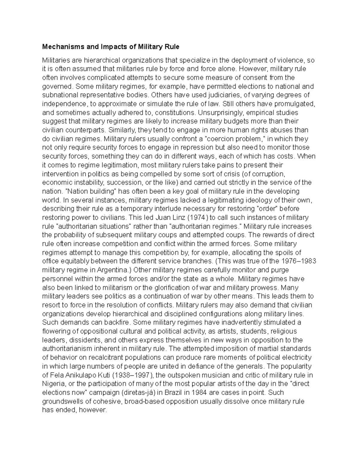 Mechanisms and Impacts of Military Rule Mechanisms and Impacts of