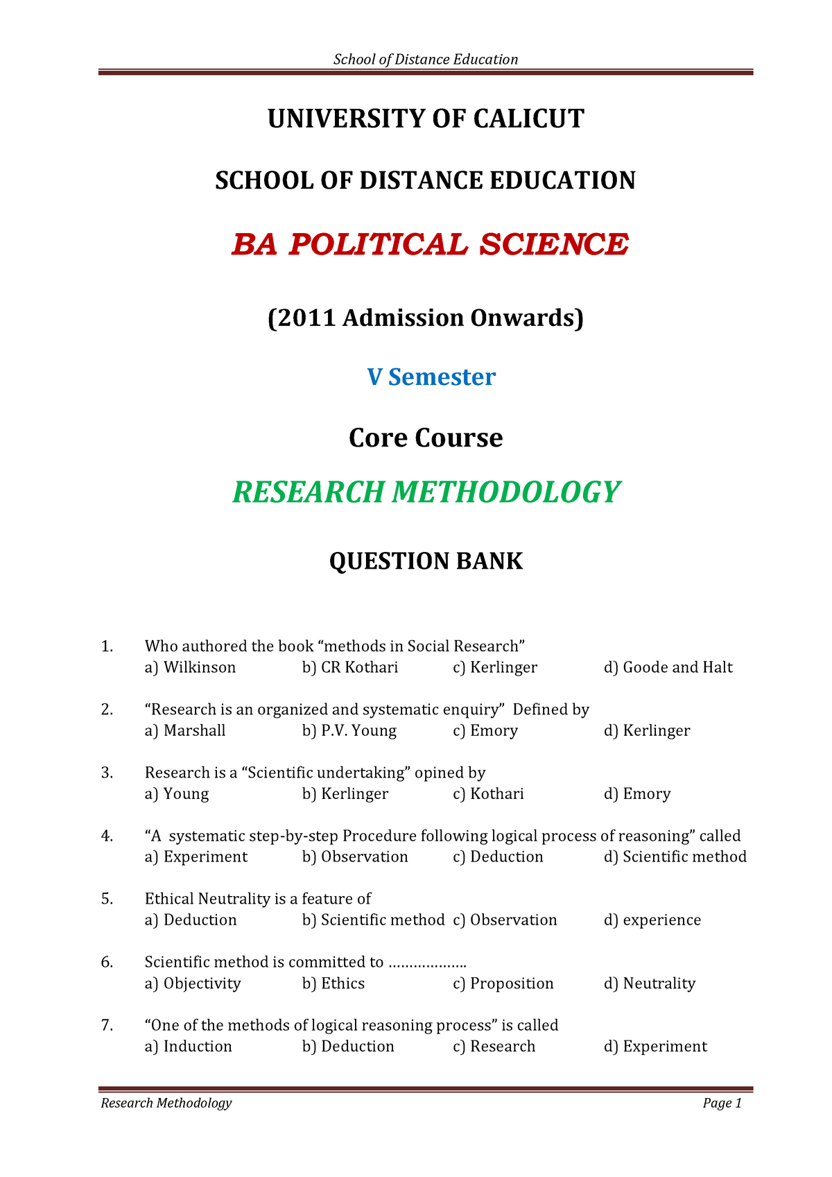 research methodology question paper mcq