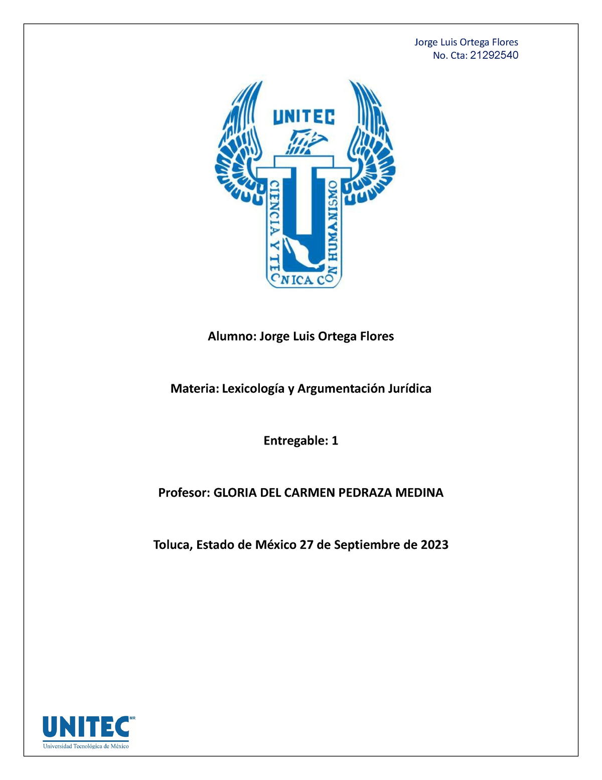 Entregable 1 Lexicología Y Argumentación Jurídica - No. Cta: 21292540 ...