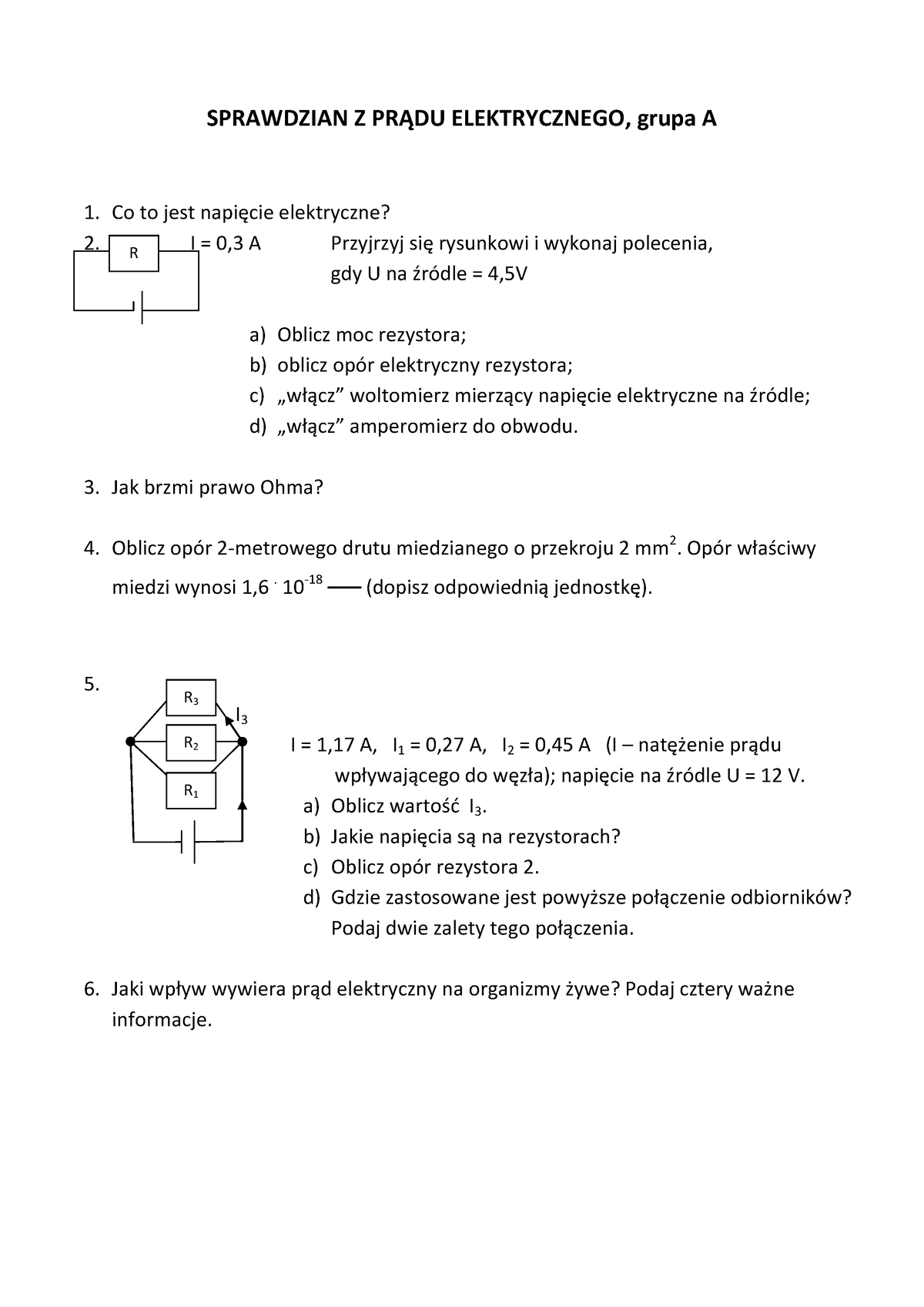 Prąd-elektryczny - Prąd Elektryczny Klasa 7 - SPRAWDZIAN Z PRĄDU ...