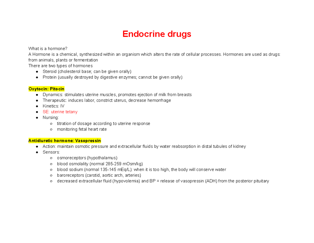 Endocrine drugs ALL notes Endocrine drugs What is a hormone? A
