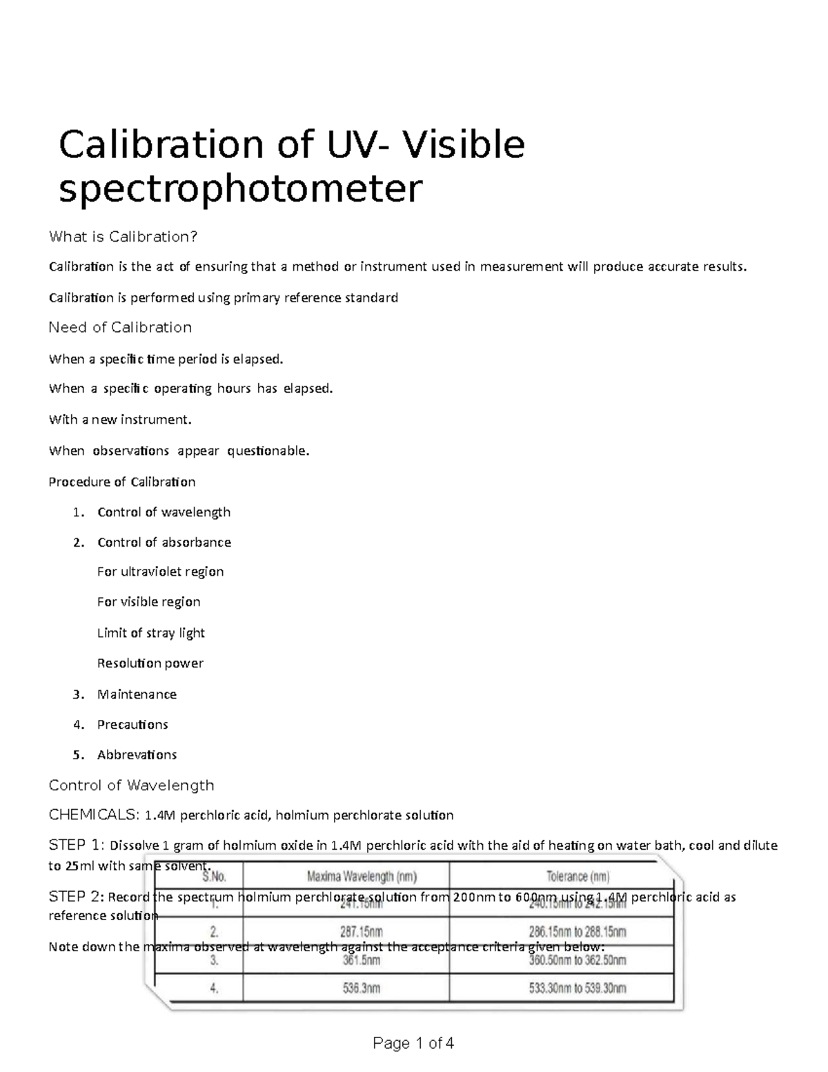 Chapter 2 Calibration of UV Visible spectrophotometer Calibration