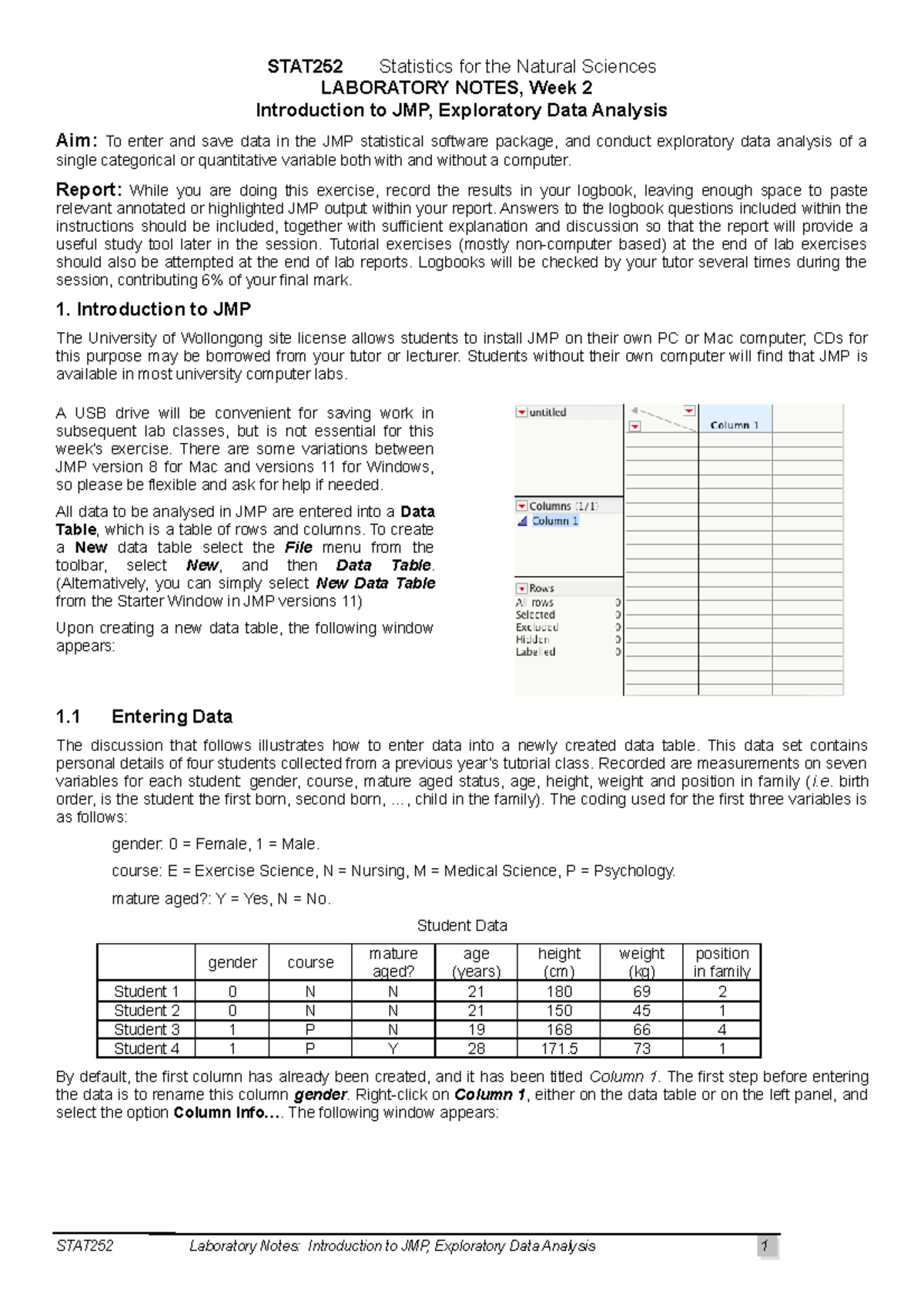 Logbook Week 2 - Week 2 practical question and answer shee - STAT252 Statistics for the Natural ...