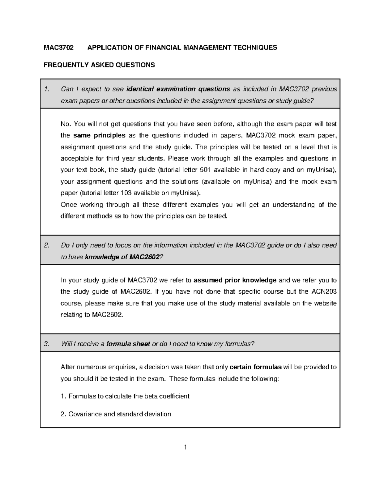 MAC3702-frequently asked questions - MAC3702 APPLICATION OF FINANCIAL ...
