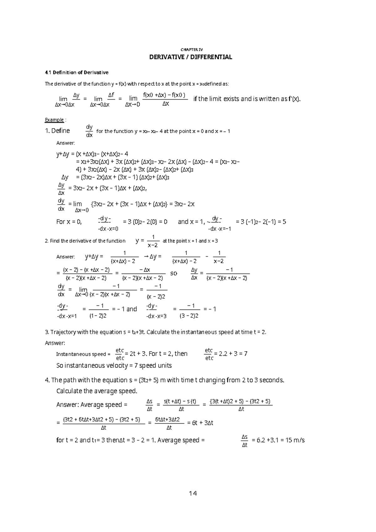 Basic math materials-5 - CHAPTER IV DERIVATIVE / DIFFERENTIAL 4 ...