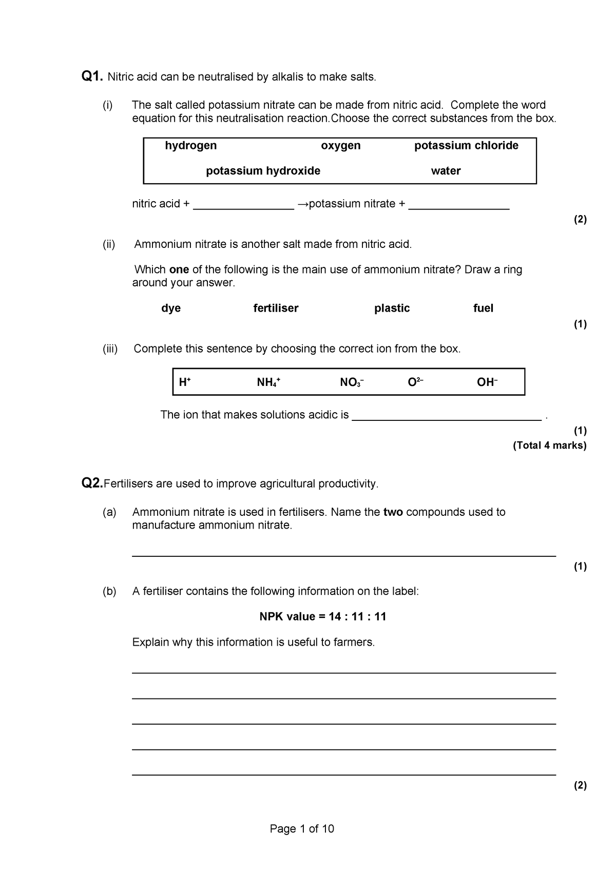 8. NPK PPQ 1 - this is chemistry notes to help with gcse - Q1. Nitric ...