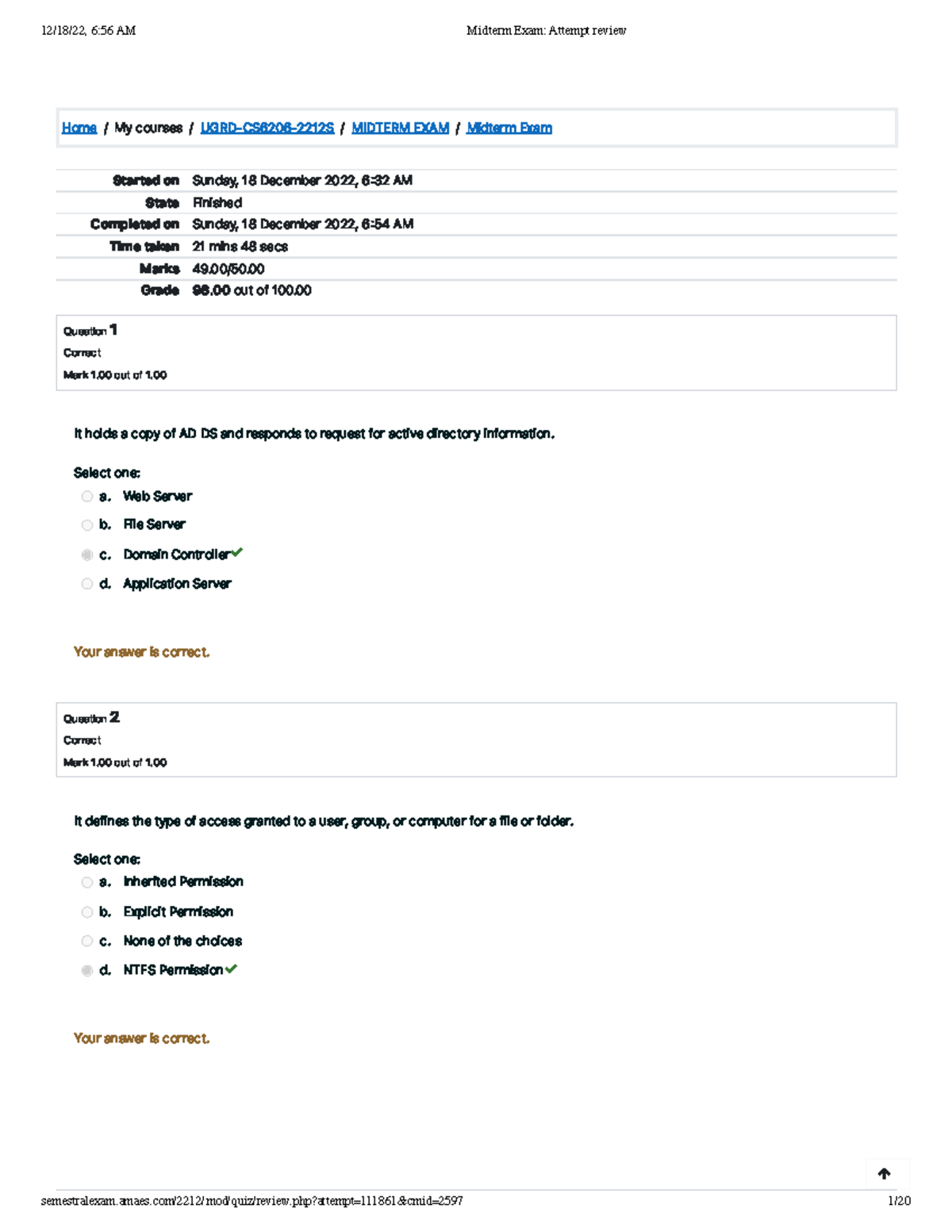 Midterm Exam Attempt review POS - Home / My courses / UGRD-CS6206-2212S ...