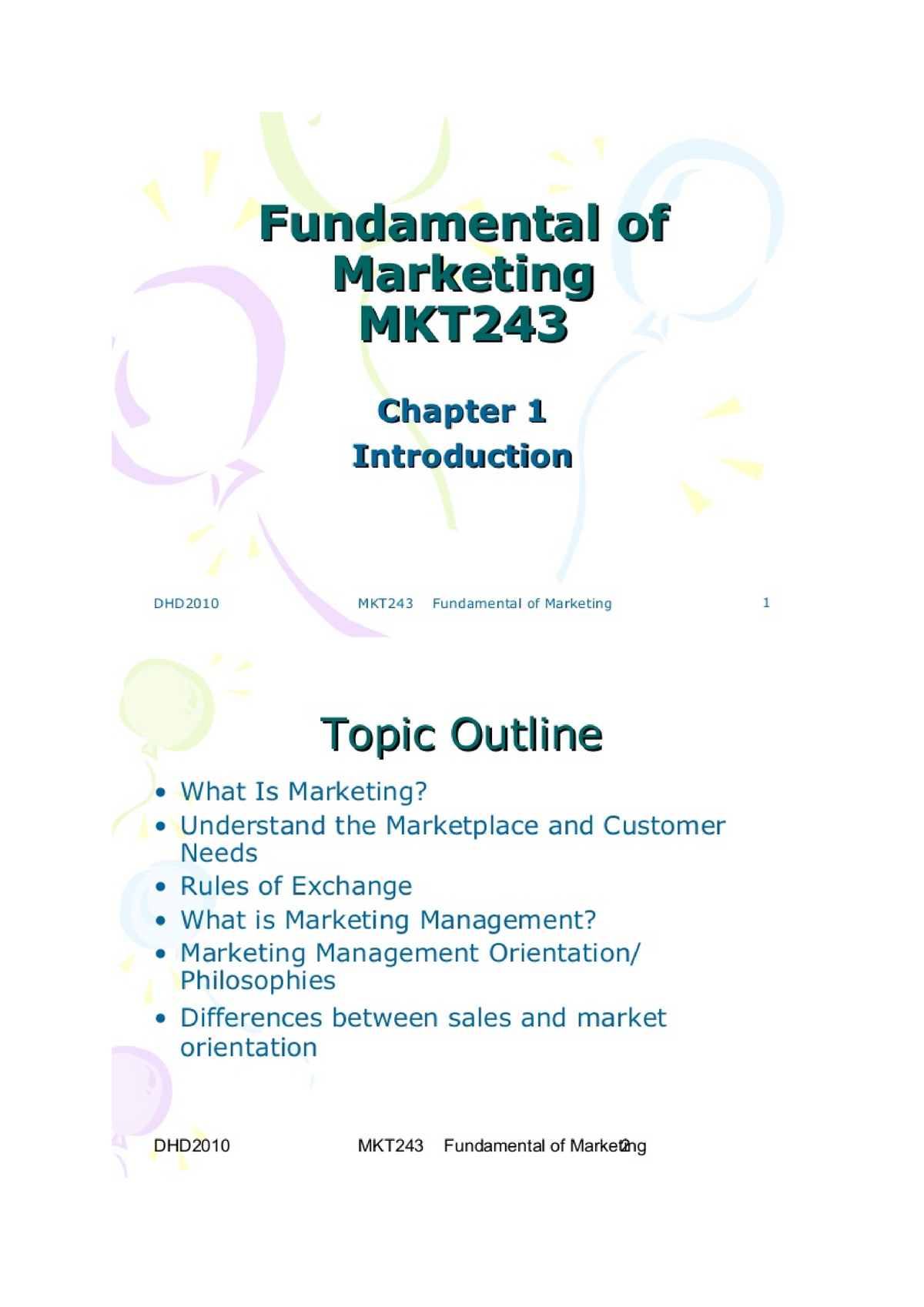 FUNDAMENTALS OF MARKETING 243 ( Chapter 1) - Fundamental Of Marketing ...