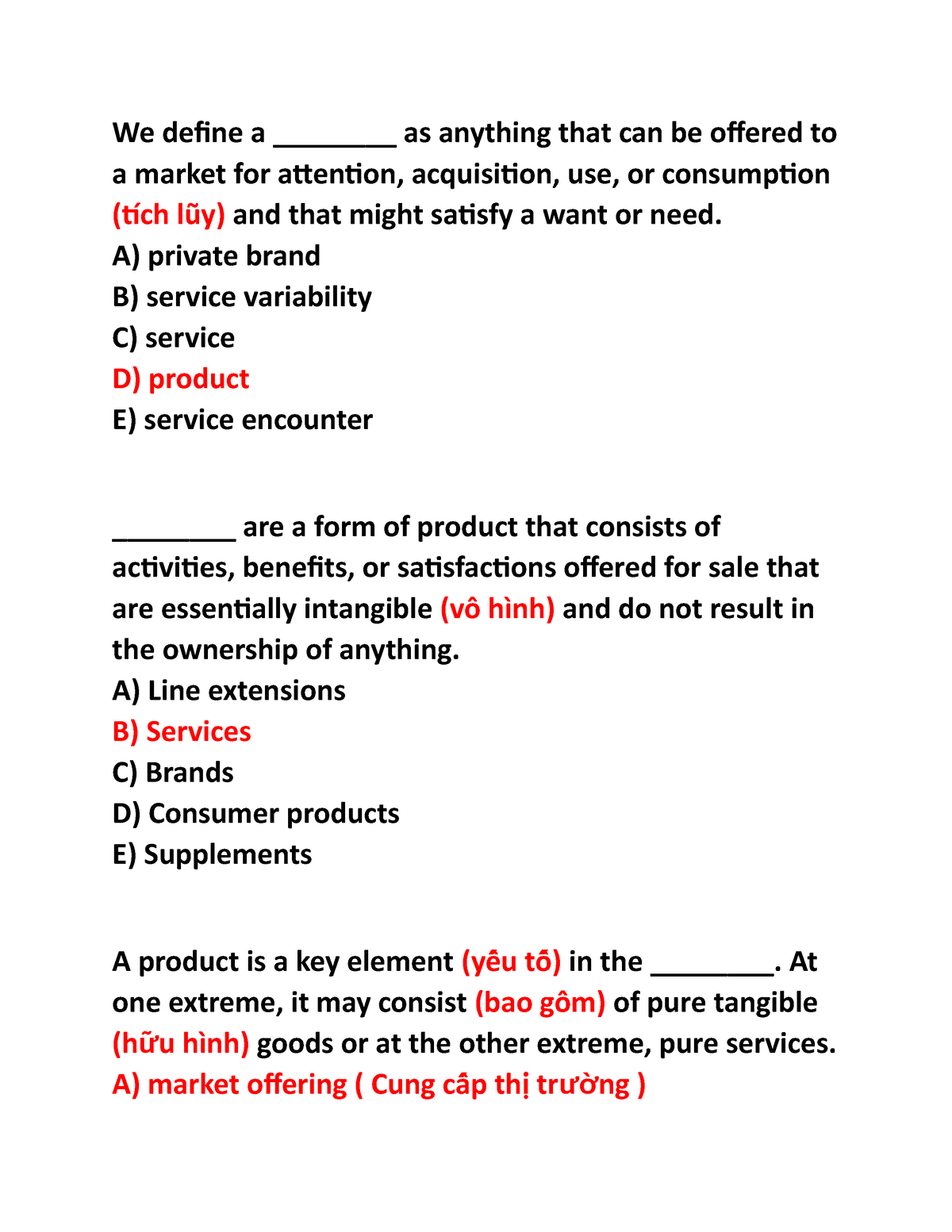 MKT101 - Answer For Final Exam - We Define A ________ As Anything That ...