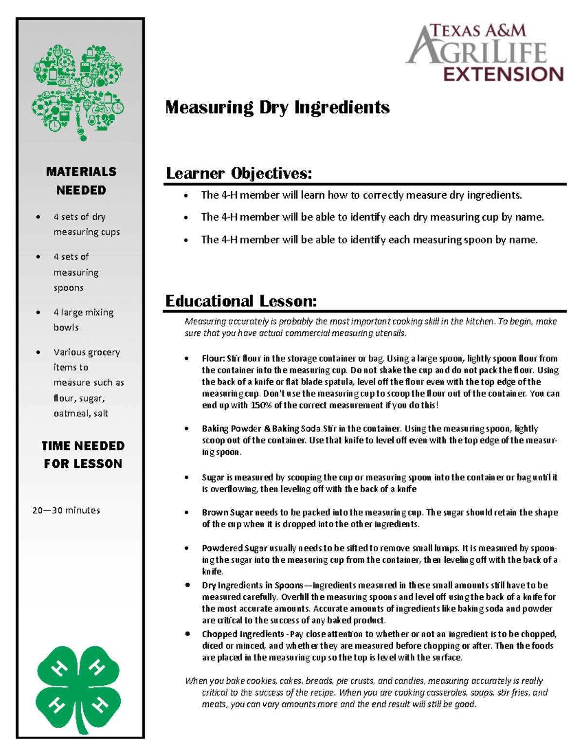 Measuring Dry Ingredients Final 4 sets of dry measuring cups 4 sets