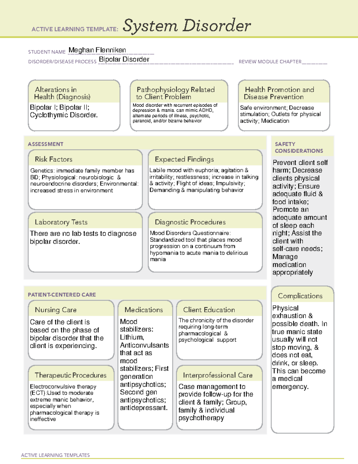 Ati System Disorder Template Bipolar Disorder