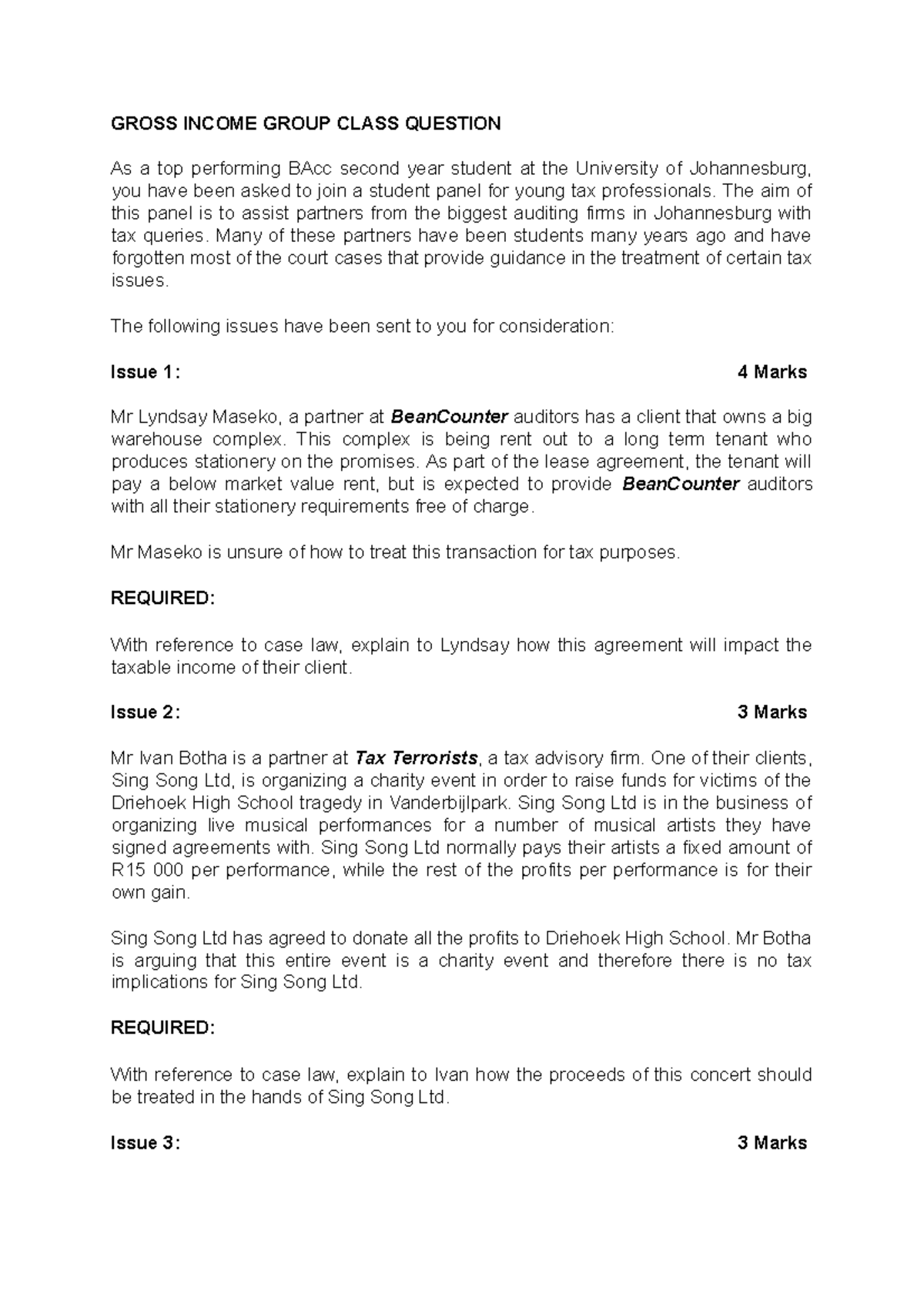 Group Class Question - GROSS INCOME GROUP CLASS QUESTION As a top ...