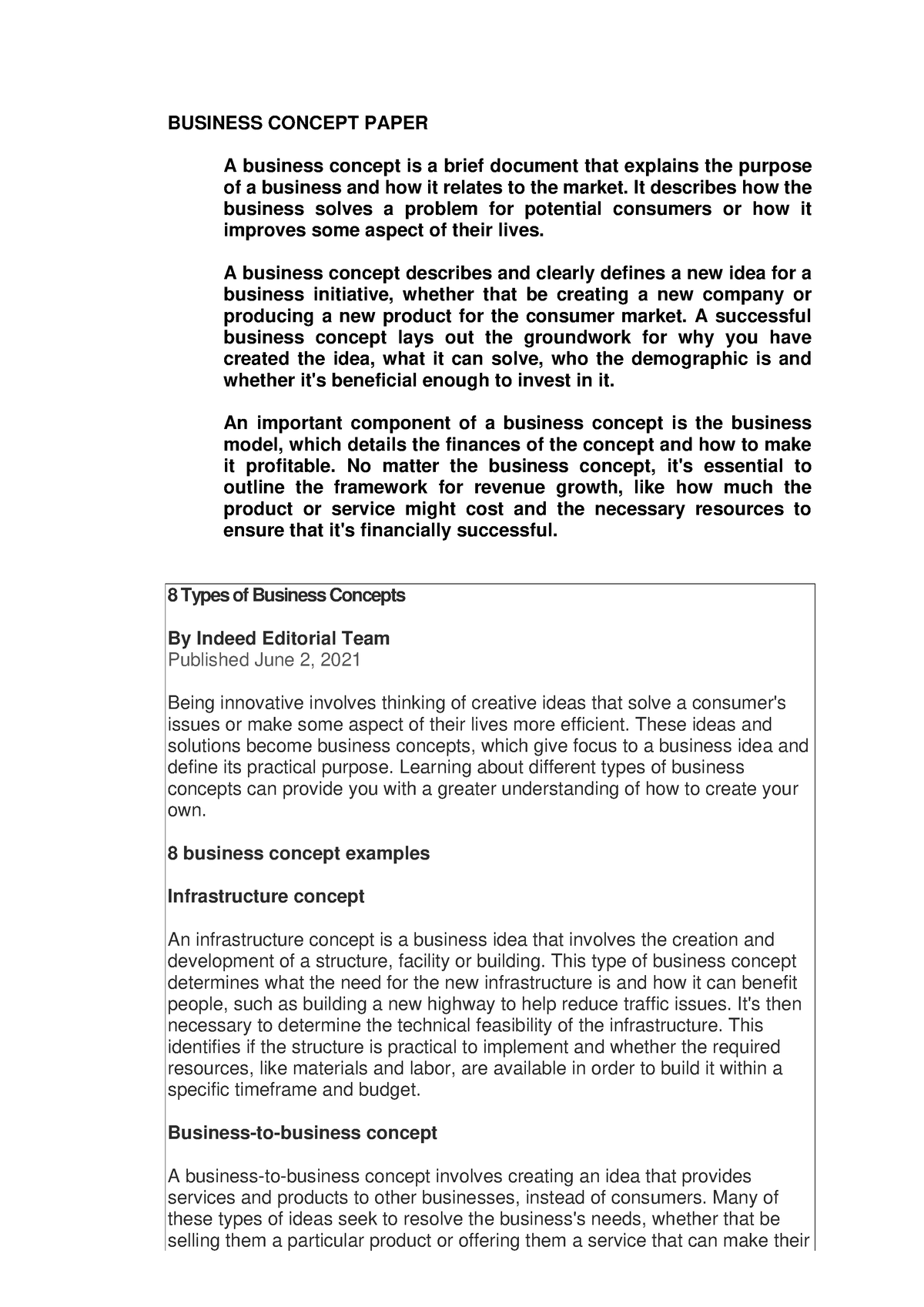 Business Concept Paper BUSINESS CONCEPT PAPER A Business Concept Is   Thumb 1200 1697 