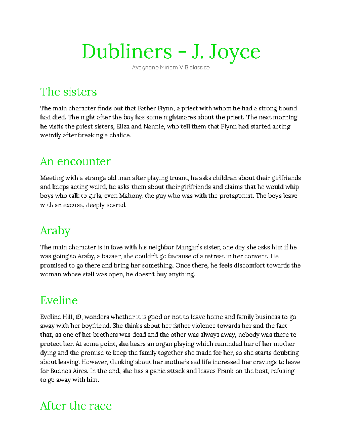 Dubliners - Joyce (esame di maturità) - Dubliners - J. Joyce Avagnano ...