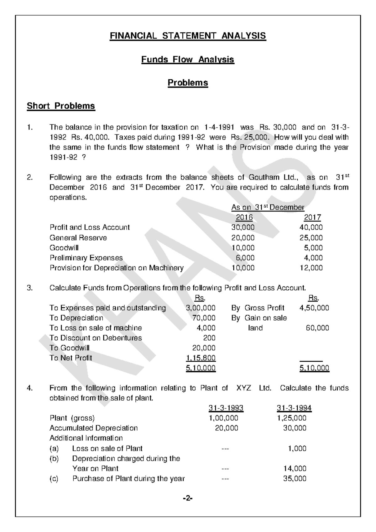 Financial Statement Analysis Probs on Funds Flow Analysis - FINANCIAL ...