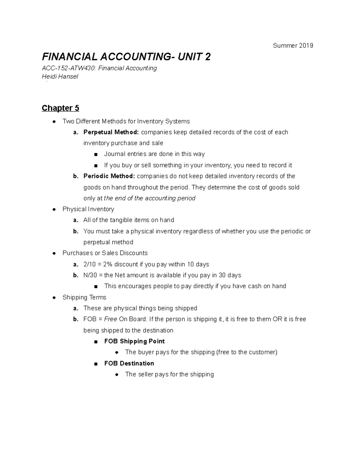 Accounting UNIT 2 - Lecture Notes 2 - Summer 2019 FINANCIAL ACCOUNTING ...