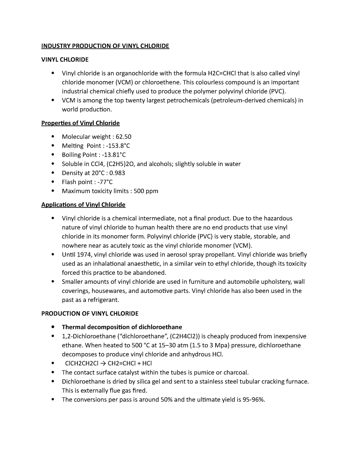 Production of Vinyl chloride and Acetaldehyde - INDUSTRY PRODUCTION OF ...