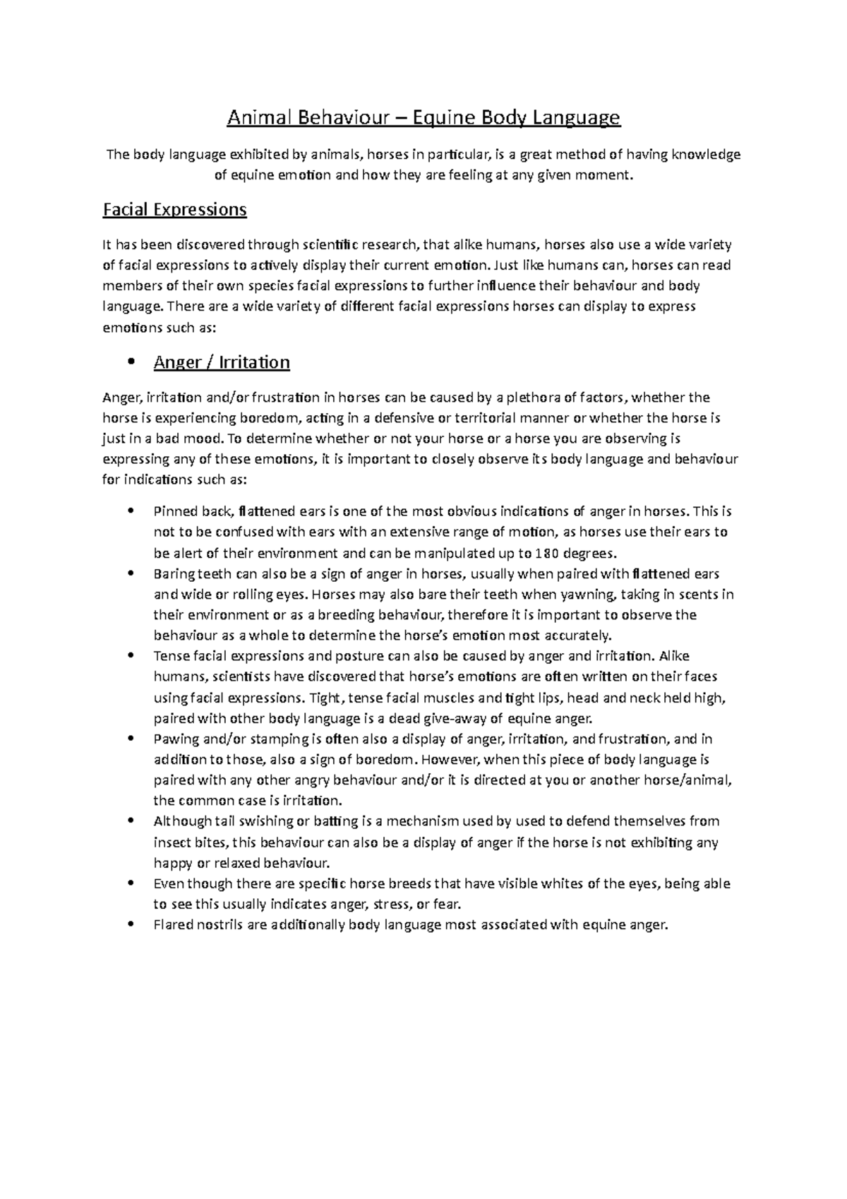 Animal Behaviour Equine Body Language Facial Expressions It has
