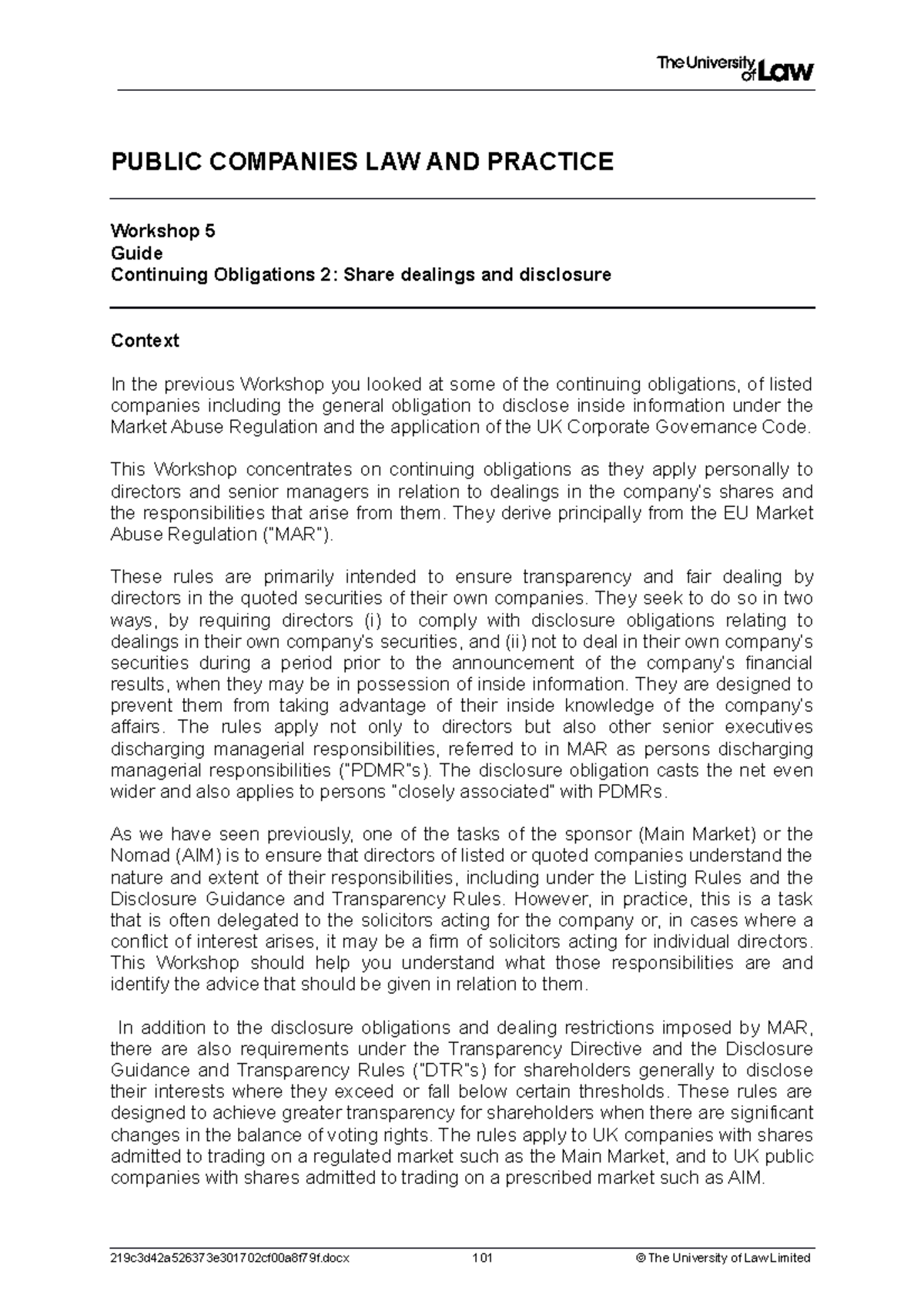 1920 pub ws05 ce01 guide - PUBLIC COMPANIES LAW AND PRACTICE Workshop 5 ...