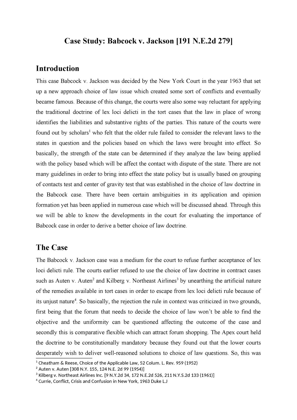 Babcockv The Impact of Babcock v. Jackson on Conflict of Laws. Case