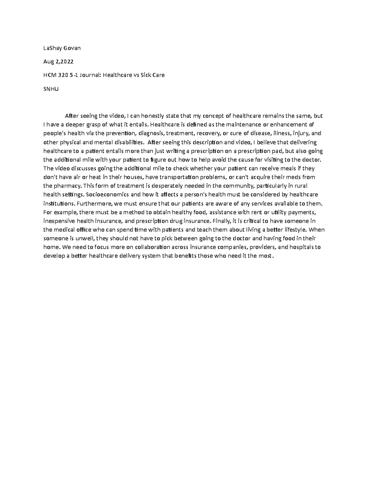 HCM 320 5-1 JOurnal - LaShay Govan Aug 2, HCM 320 5-1 Journal ...