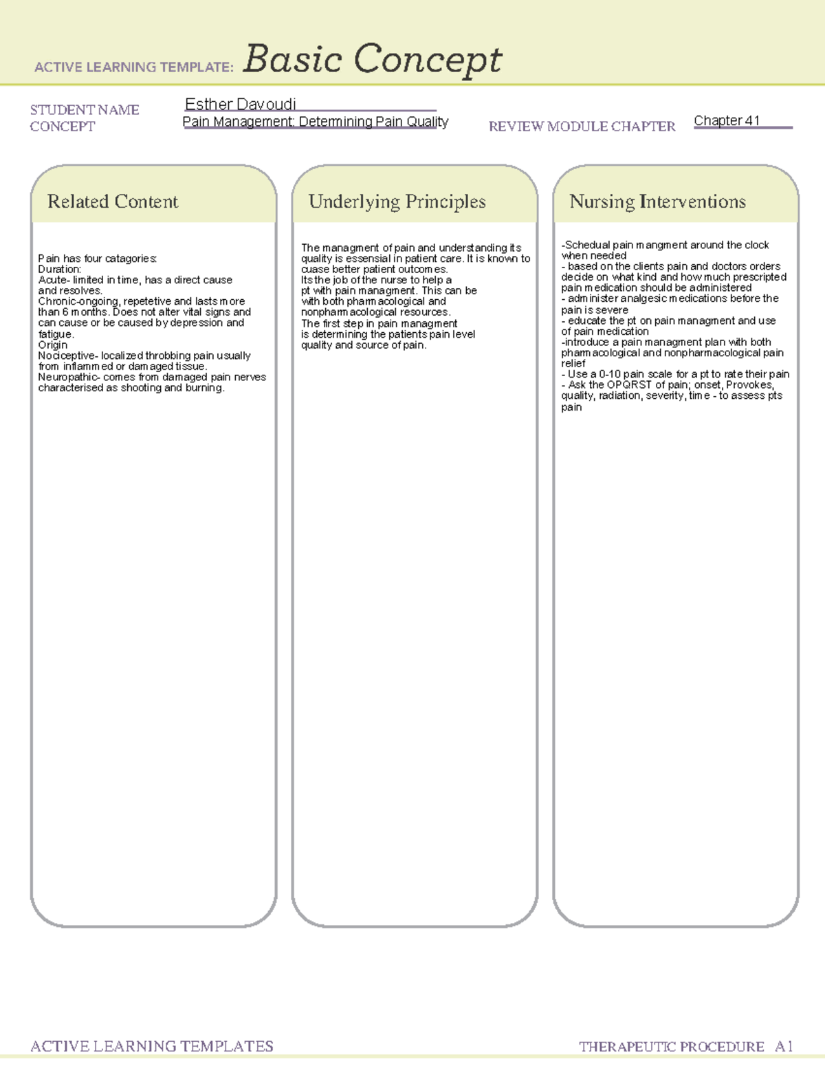 Ati Basic Concept Template Pain Management