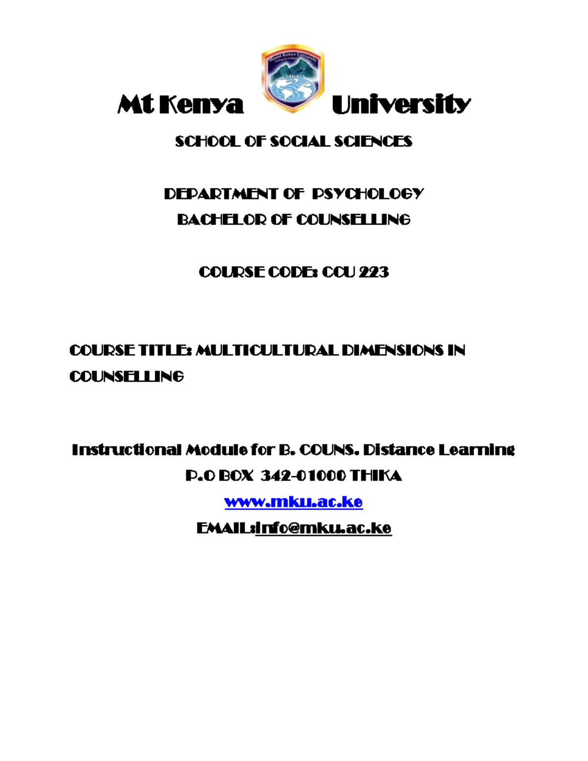 BCP2104+ Multicultural+ Dimensions+IN+ Counselling - Mt Kenya ...