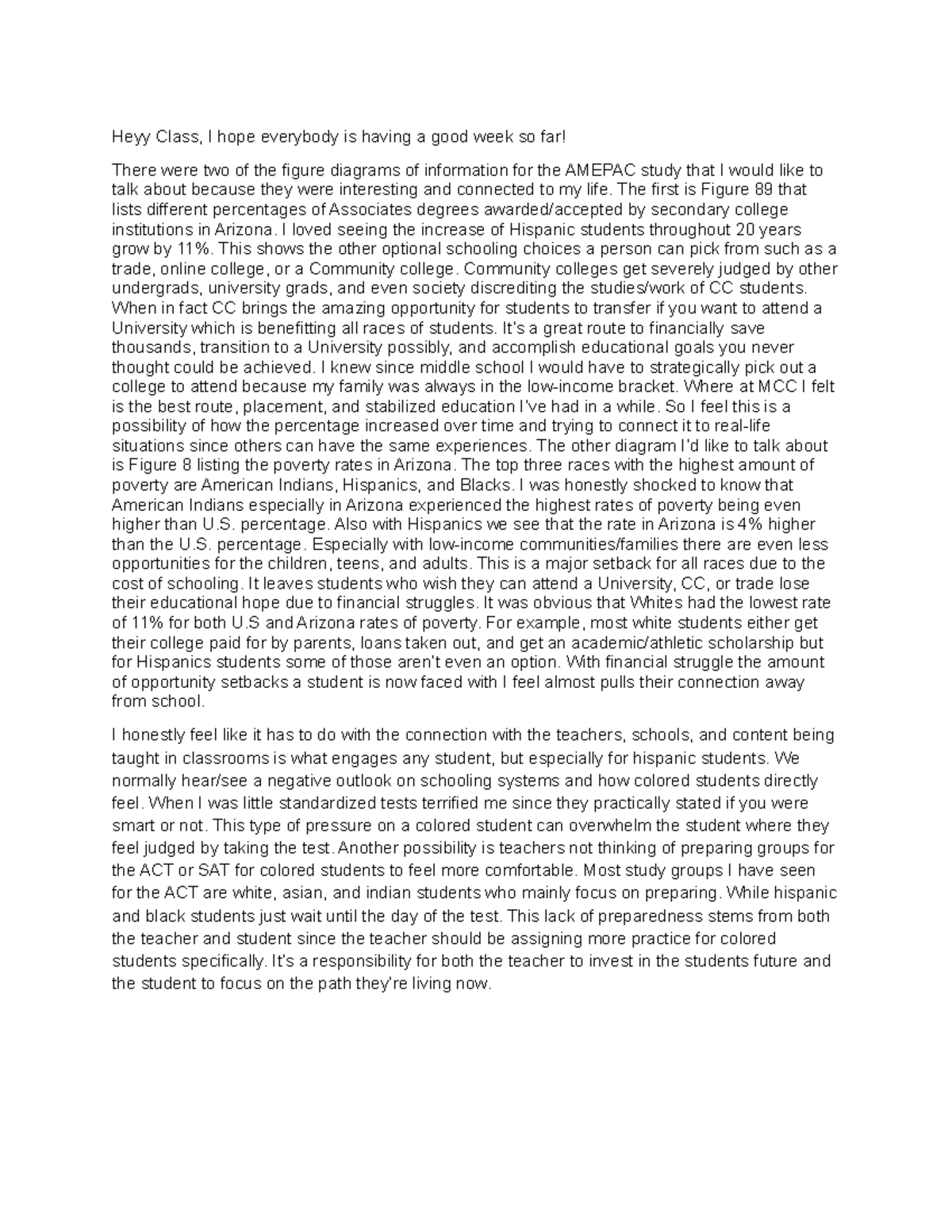 Chicano studies DB #3 - Heyy Class, I hope everybody is having a good ...