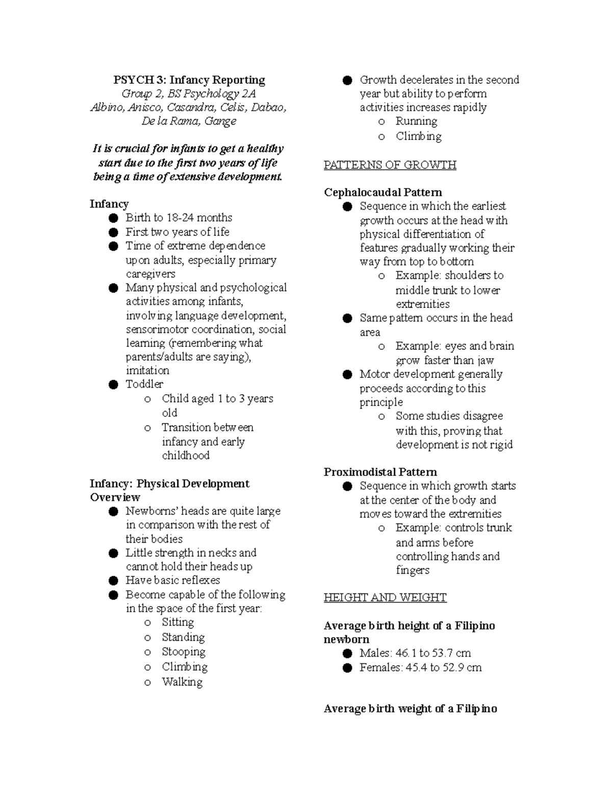 Final Notes for Infancy_ Developmental Psychology Lecture Notes - PSYCH ...