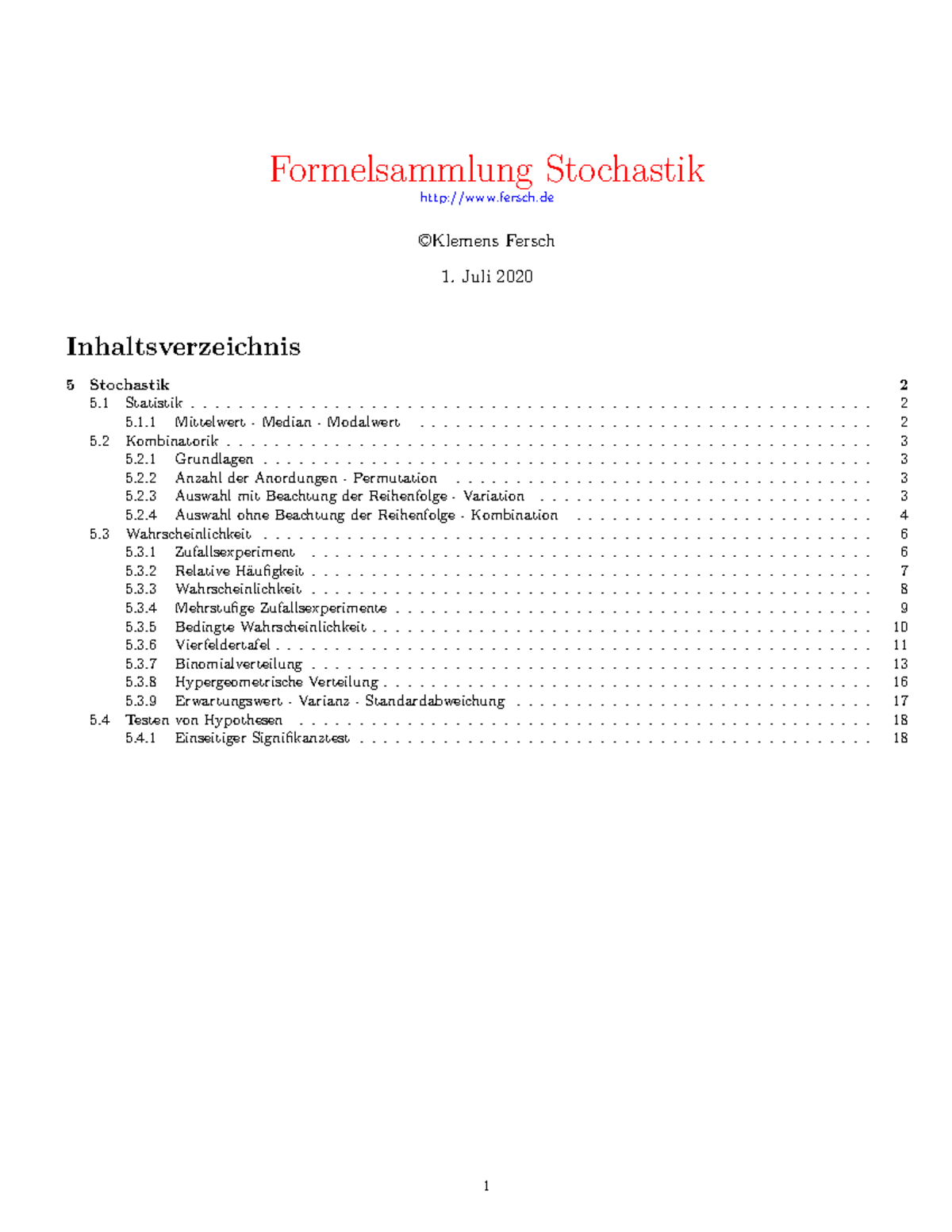 Formelsammlung Stochastik - Formelsammlung Stochastik Fersch - 1. Juli ...