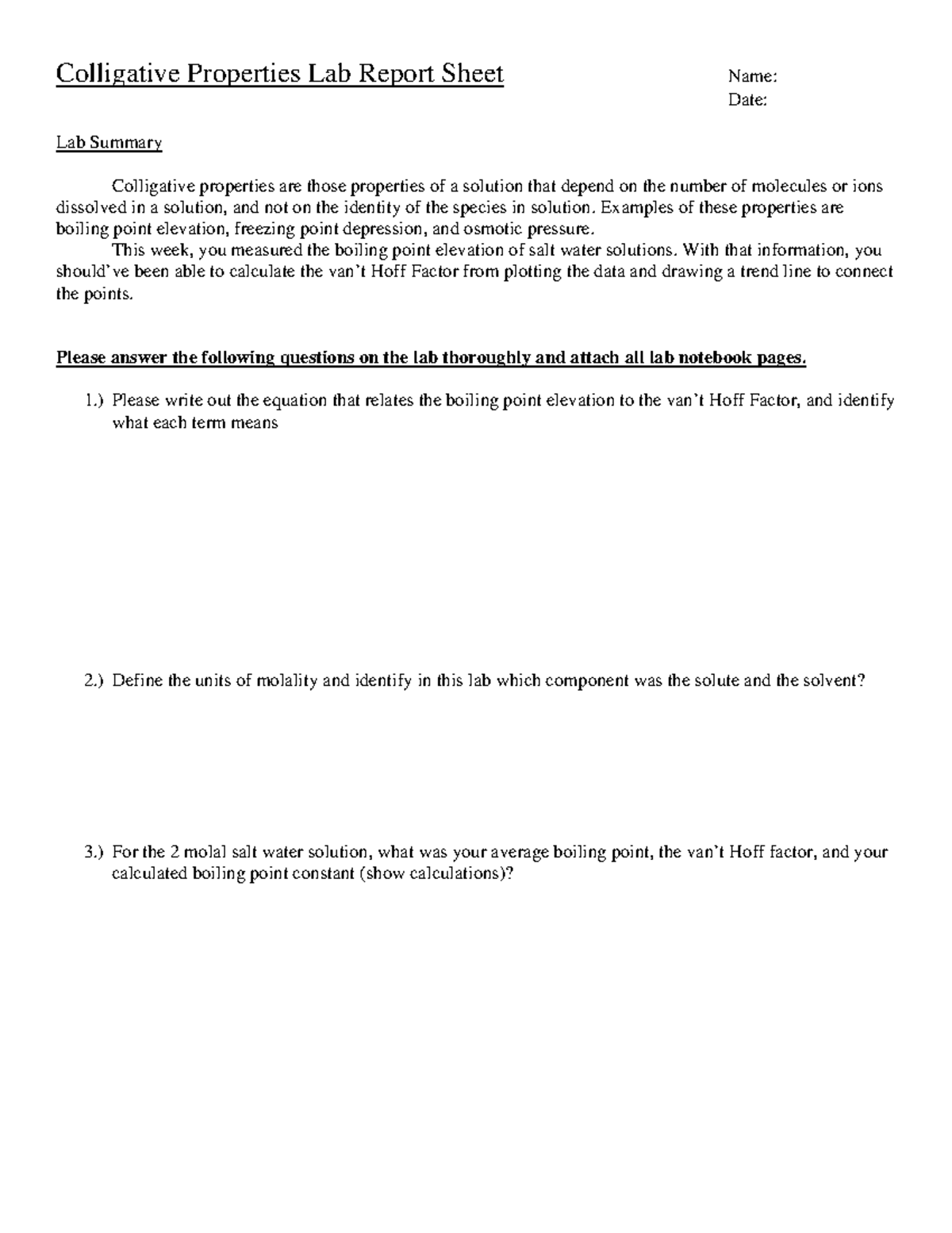 Gaann Lab Report Template - Colligative Properties Lab Report Sheet ...