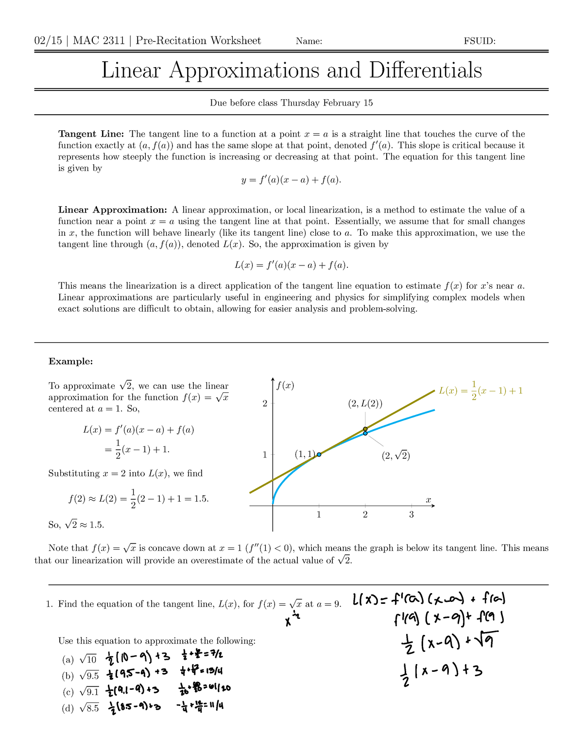 Linear Approximations and Differentials - 02/15 | MAC 2311 | Pre ...