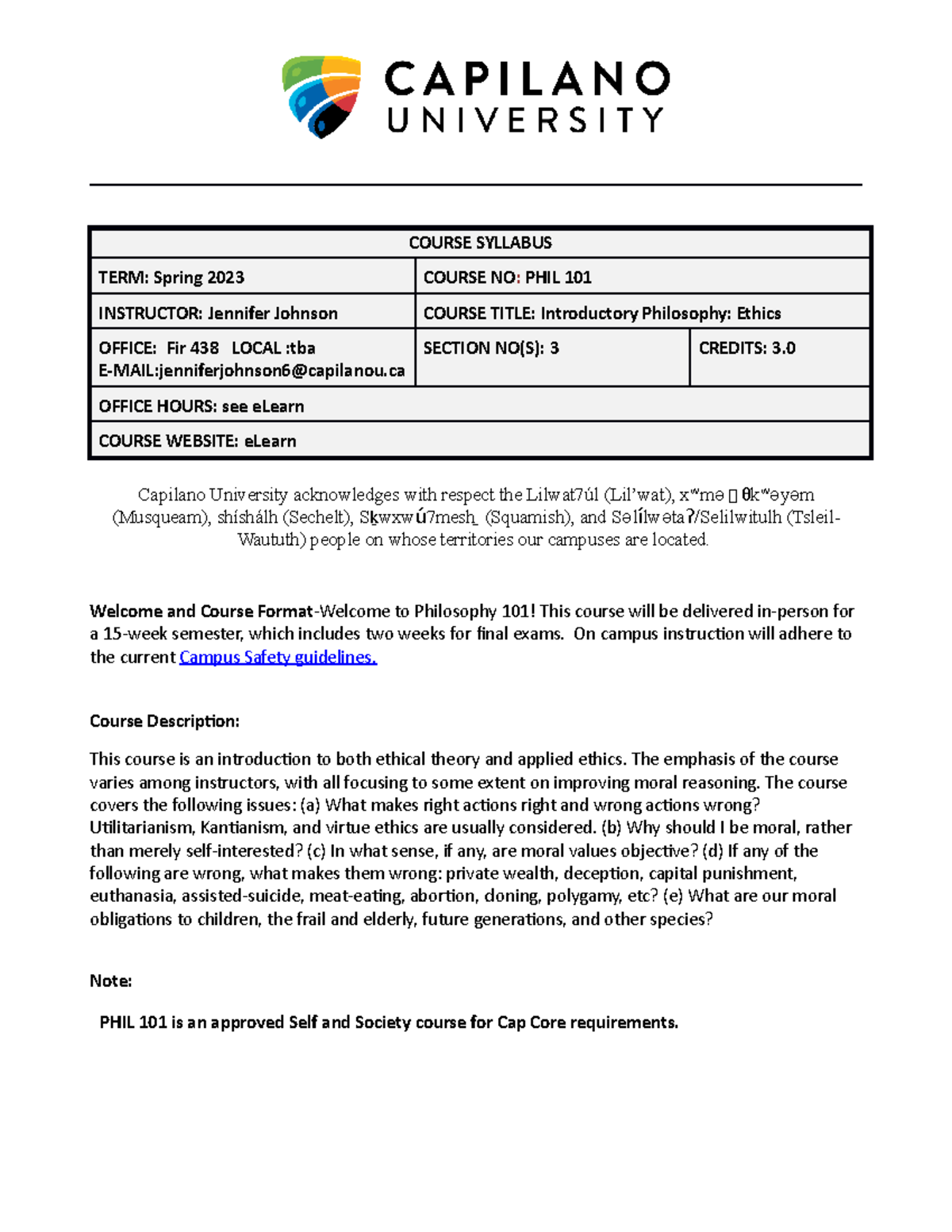 101, Section 3, Spring 2023 (1) - COURSE SYLLABUS TERM: Spring 2023 ...