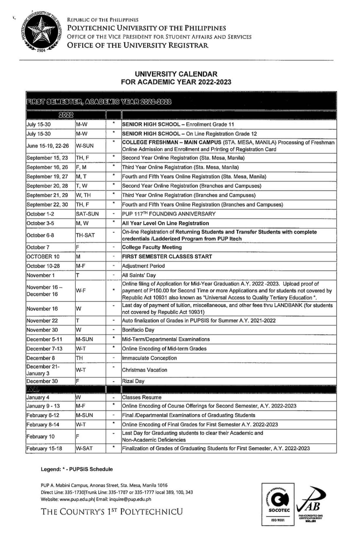 Pup Academic Calendar 2025 To 2025 Ryan M Fry