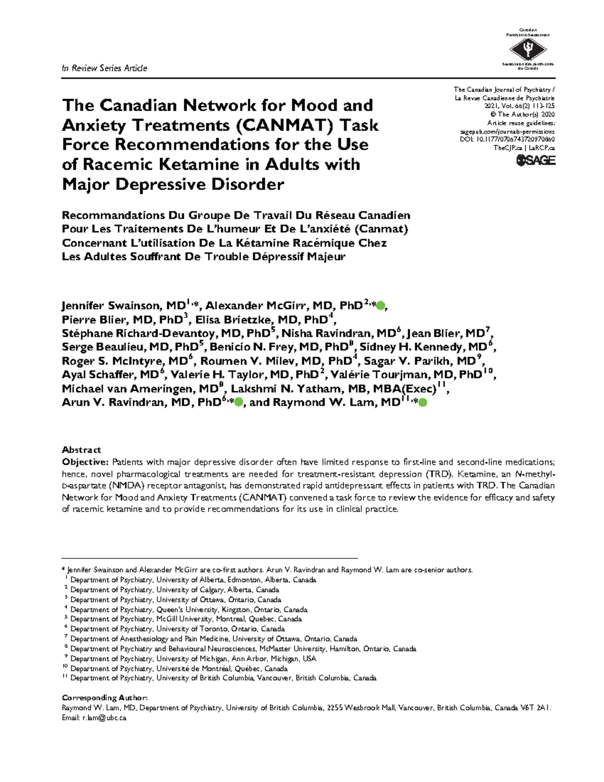 Canadian Ketaminerec - In Review Series Article The Canadian Network ...