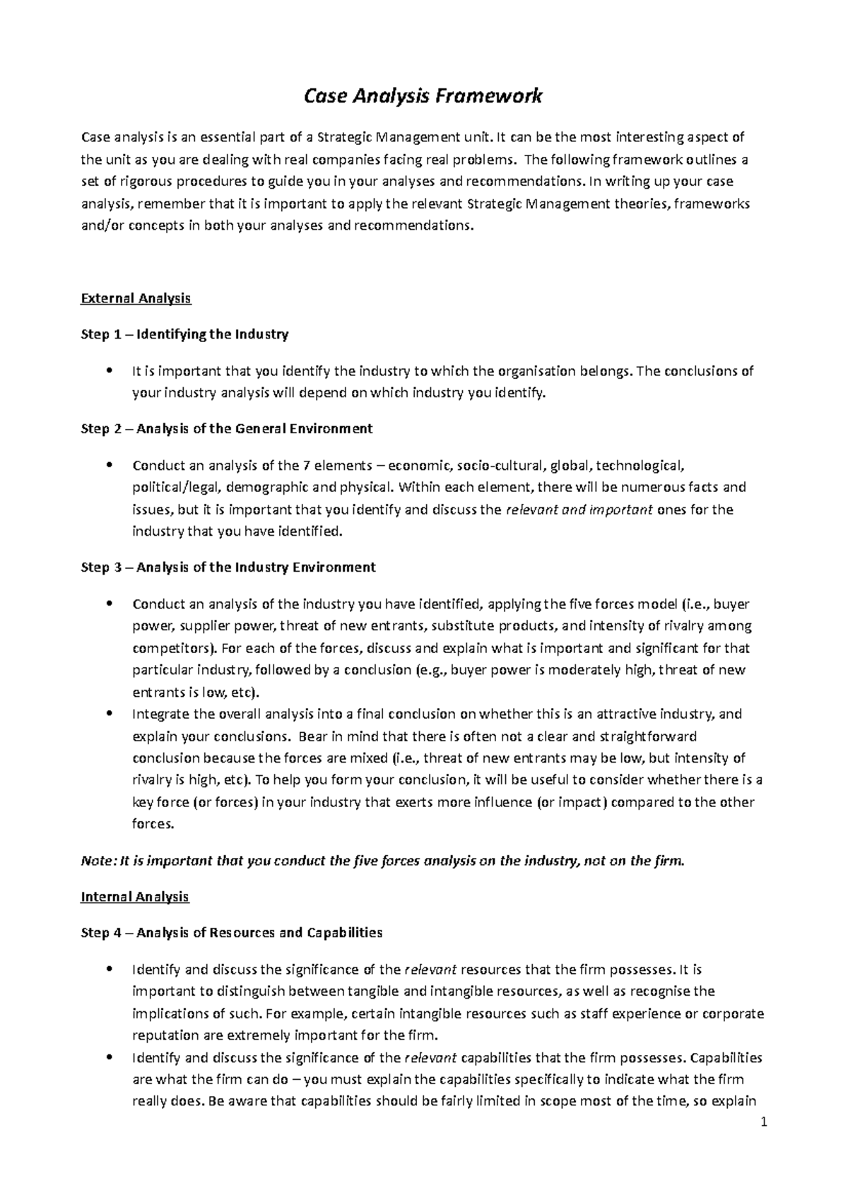 Case Analysis framework - Case Analysis Framework Case analysis is an ...