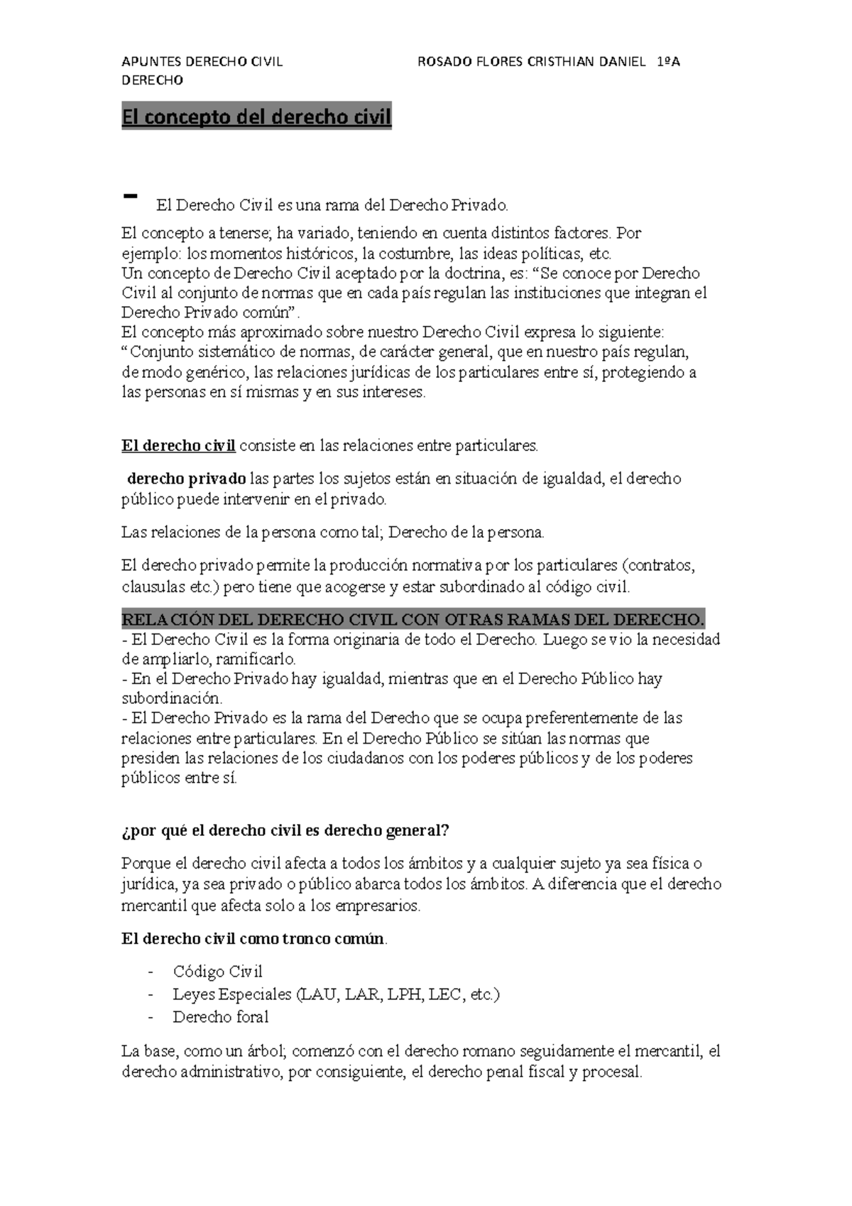 Derecho civil y de la persona - DERECHO El concepto del derecho civil ...