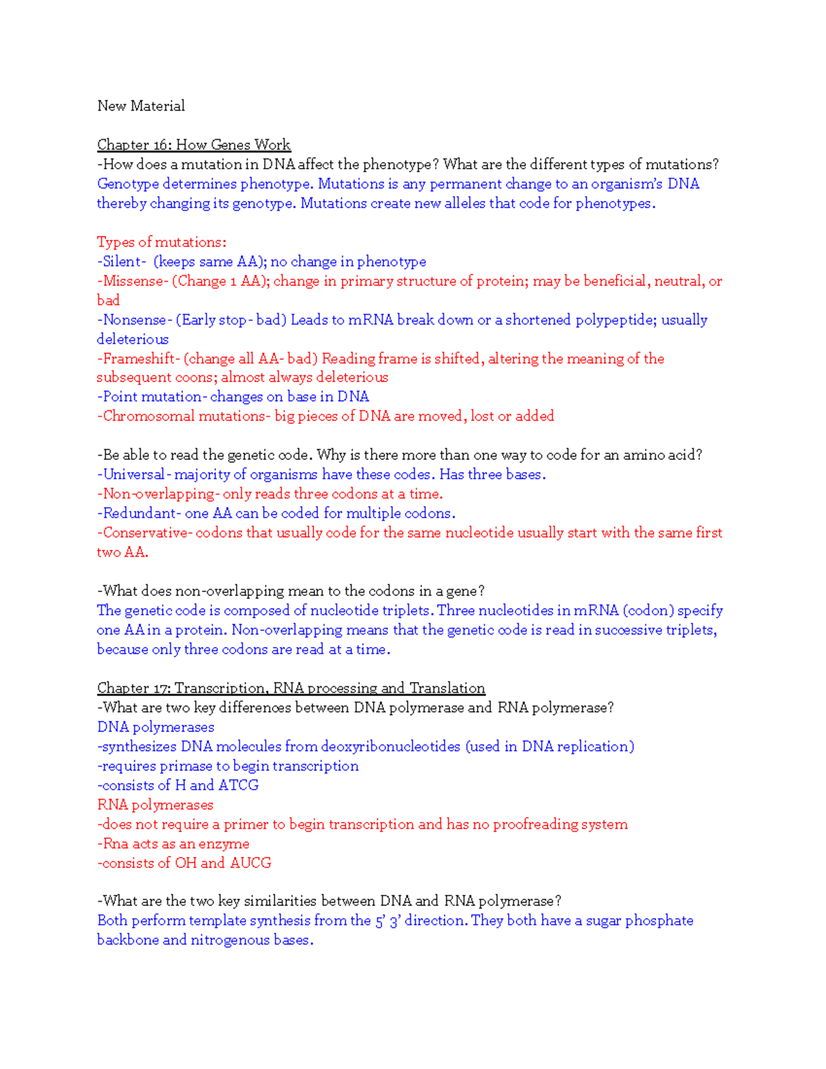 Bio final exam study guide - New Material Chapter 16: How Genes Work ...