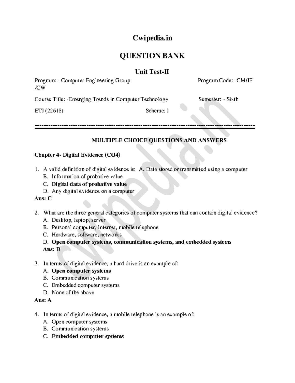 ETI 2 cwipedia - NOTES - Cwipedia QUESTION BANK Unit Test-II Program ...