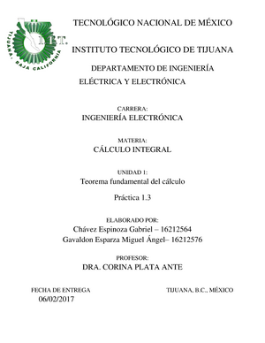 Practica-1 - Practica 1 de calculo integral - TECNOLÓGICO NACIONAL DE ...