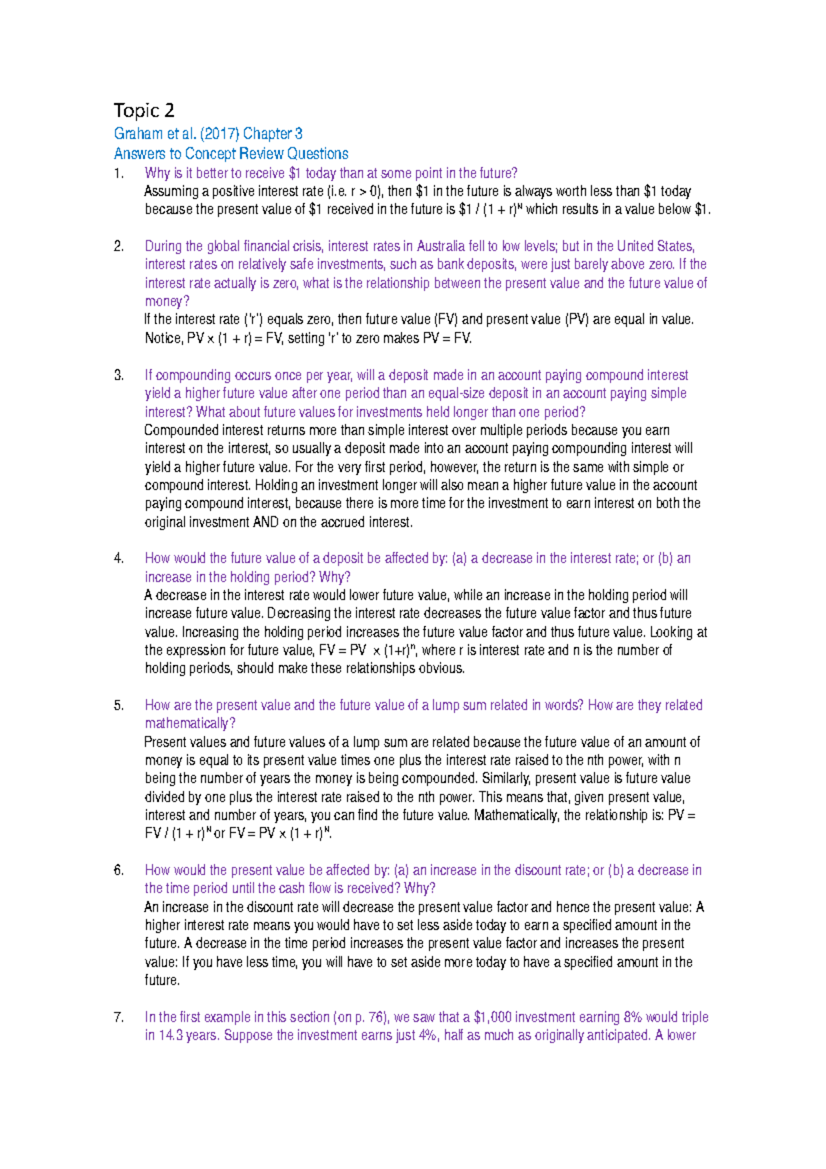 Answers to Textbook 2nd ed Topic 2 Concept Review, Self-Test and ...