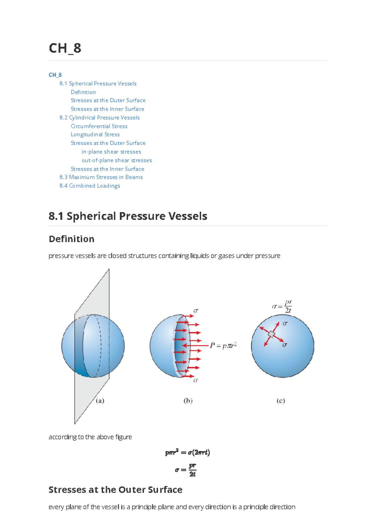 CH 8 - Spherical Pressure Vessels - CH_ CH_ 8 Spherical Pressure ...