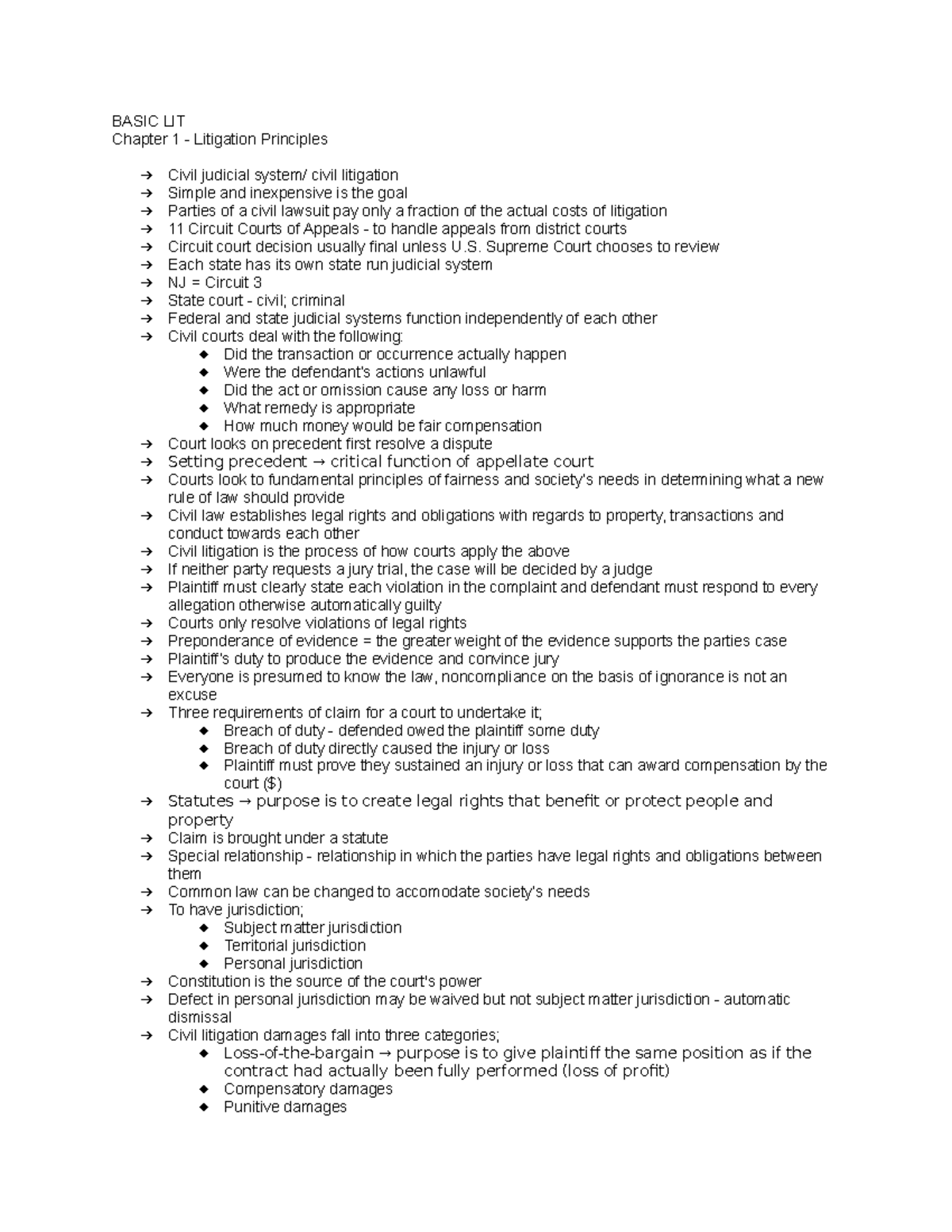 Chapter 1 - Notes & Vocab - BASIC LIT Chapter 1 - Litigation Principles ...