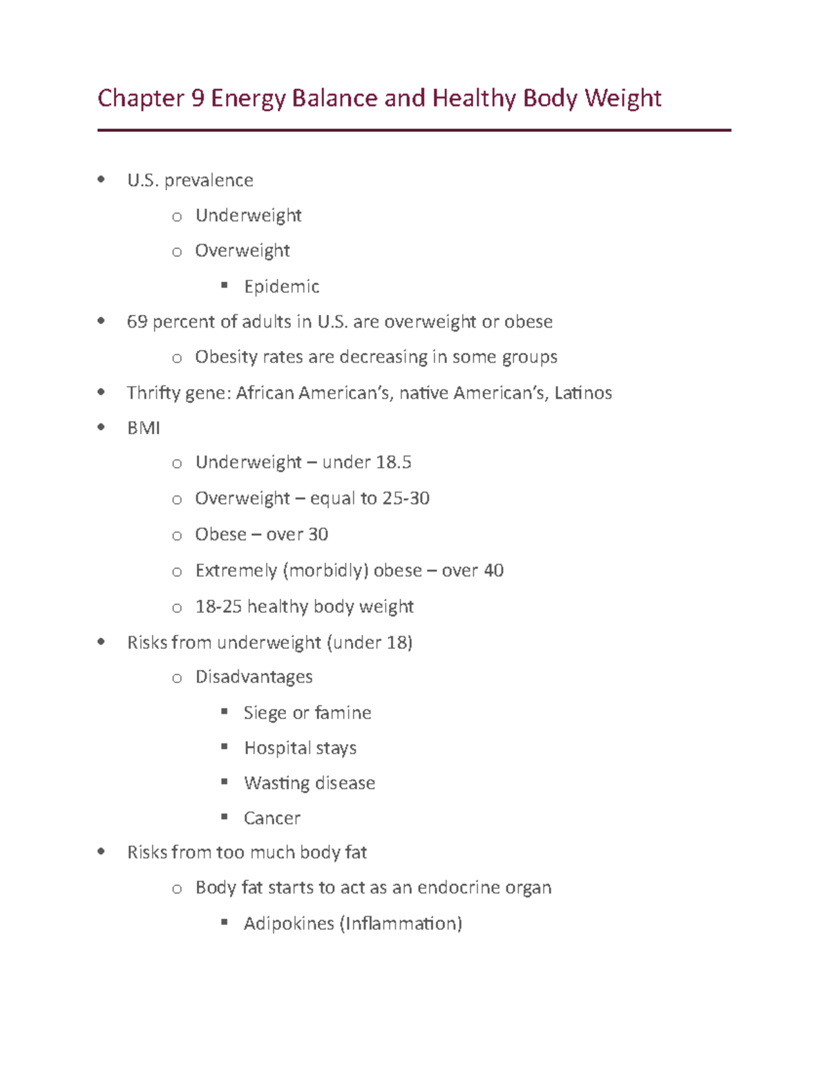 Chapter 9 Energy Balance And Healthy Body Weight - Prevalence O ...